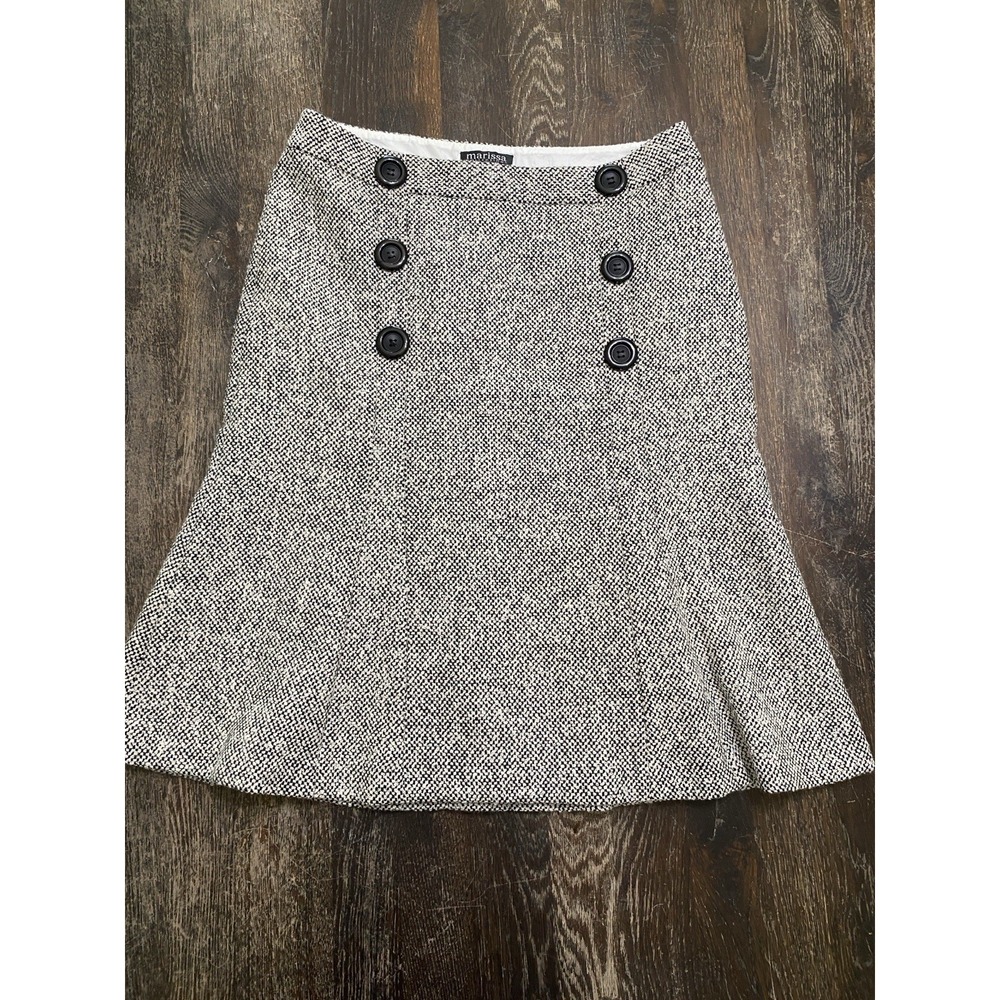 Marissa Wool Blend Skirt Sz 10 Black White Tweed Short Knee Length A-Line Button